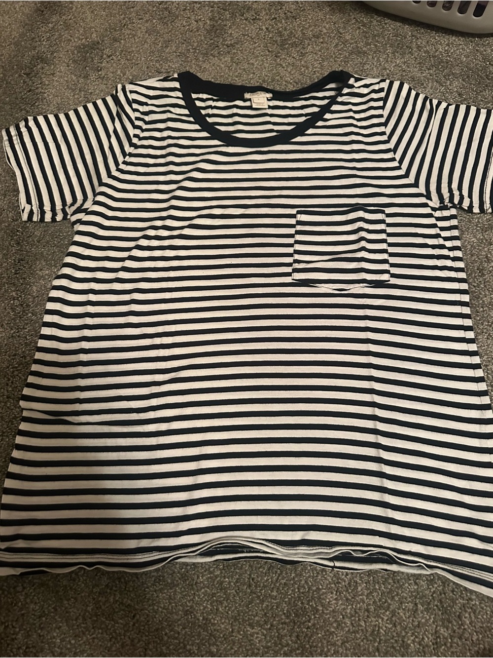 J. Crew Black and White Striped Pocket Tee
